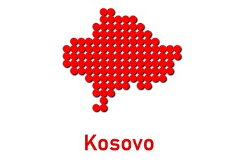 Kosovo map, map of Kosovo made of red dot pattern and name.