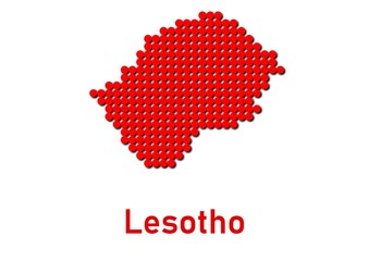 Lesotho map, map of Lesotho made of red dot pattern and name.