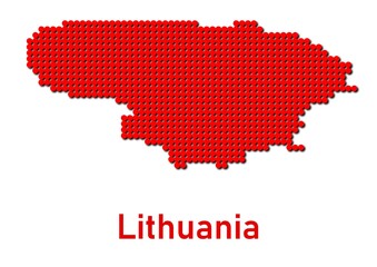 Lithuania map, map of Lithuania made of red dot pattern and name.