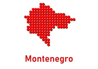 Fototapeta premium Montenegro map, map of Montenegro made of red dot pattern and name.