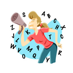 young woman promoting using megaphone