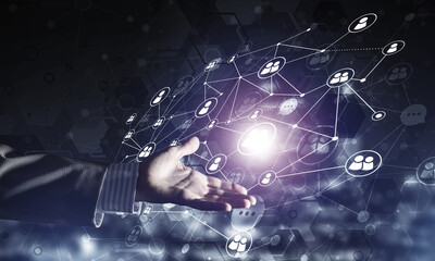 Presenting modern wireless technologies as means of communucation and networking on dark background