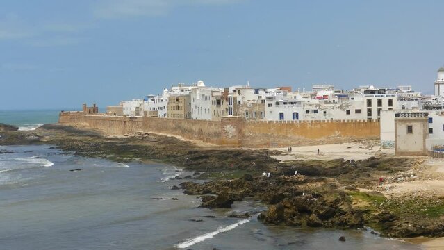 General view of Essaouira in Morocco. Shoreline and walls