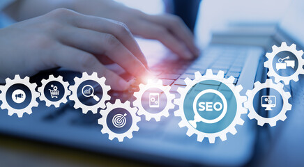 SEO, Search Engine Optimization ranking concept.  Digital marketing strategy of promote traffic to...