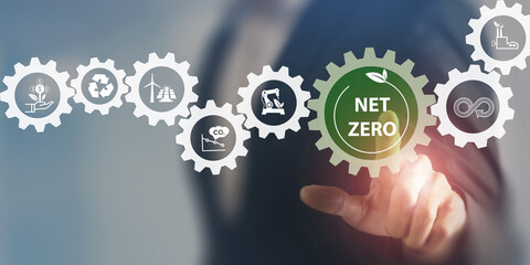 Net zero and carbon neutral concept. Net zero greenhouse gas emissions target. Climate neutral long...