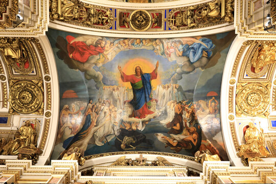 Saint-Petersburg, Russia. January 6, 20212. Editorial Use Only. Image of the Last Judgment in St. Isaac's Cathedral.