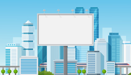 Billboard advertisement. A big city billboard for placing your advertising against cityscape background shape vector illustration. - obrazy, fototapety, plakaty