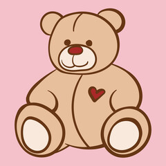 Cartoon lovely Teddy Bear children's toy girl vector line art
