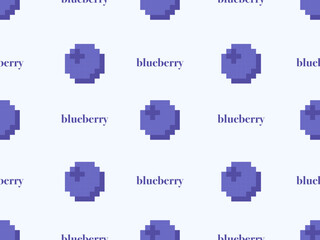 Blueberry cartoon character seamless pattern on blue background.Pixel style