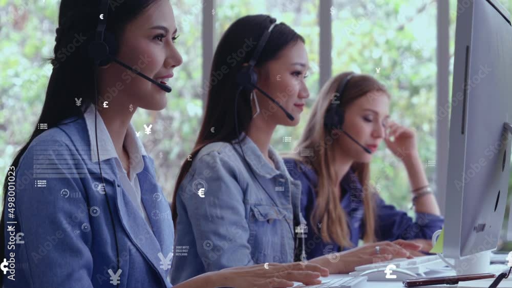 Poster customer support call center provide data in conceptual vision . business and communication technolo