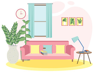 Living room interior concept in flat design