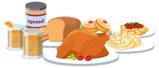 Breakfast meal set on white background