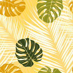 Fototapeta na wymiar Beautiful tropical leaves branch seamless pattern design. Tropical leaves, monstera leaf seamless floral pattern background. Trendy brazilian illustration. Spring summer design for fashion, prints