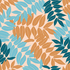 Beautifull leaves seamless pattern design. Vector hand-drawn blue leaves seamless pattern. Abstract trendy floral background. Pattern for wrapping paper or fabric.