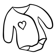 Cartoon newborn baby bodysuit clothes black and white monochrome line art sketch isolated vector icon