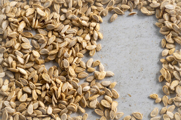 Pumpkin seeds on a white background
