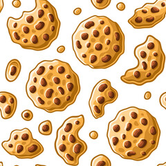 Cookies with Chocolate Chips Seamless Pattern. Vector
