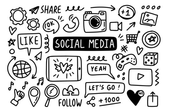 Social Media Traditional Doodle Icons Sketch Hand Made Design Vector