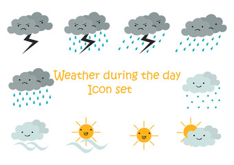 day weather illustration with facial character collection with sun