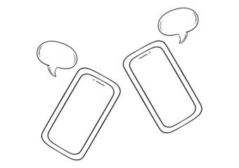 hand drawn illustration of mobile phone with text box, with chat theme
