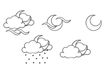 hand drawn weather theme windy, sunny and drizzling at night
