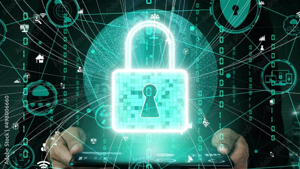 Poster cyber security encryption technology to protect data privacy conceptual . 3d render computer graphic
