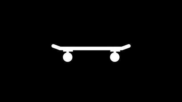 White picture of skateboard on a black background. extreme sport. Distortion liquid style transition icon for your project. 4K video animation for motion graphics and compositing.