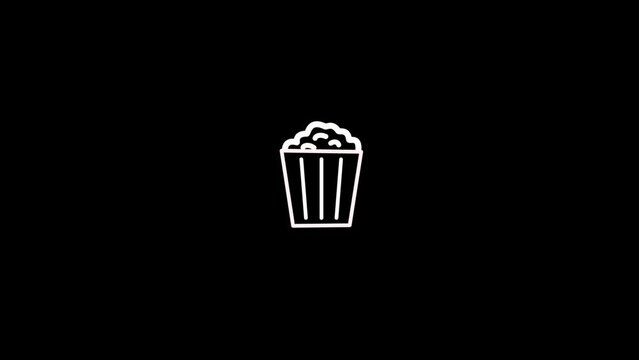 White picture of popcorn on a black background. food in the cinema. Distortion liquid style transition icon for your project. 4K video animation for motion graphics and compositing.