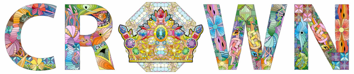 Word CROWN. Vector zentangle object for decoration
