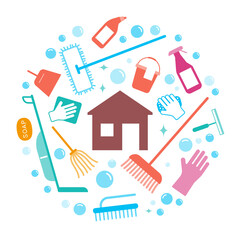 Cleaning tools icon set, vector illustration