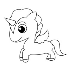 Cute unicorn cartoon illustration vector, for kids coloring book.