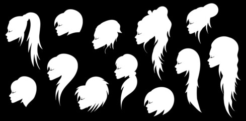 Silhouette avatar beautiful girls with different hairstyles set collection. Vector illustration.