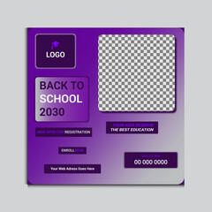 Back to school 2030, School admission banner Social Media post templet design, Vector, illustration.