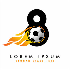 Obraz premium Soccer Football Logo On Number 8 Sign. English Alphabet set with Football graphics vector, Soccer Ball on Letter Logo Design. football ball logo design
