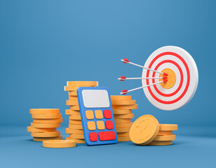 Dartboard and money target, business accounting and finance