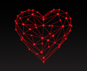 Valentine's Day abstract polygon heart composed of line dots