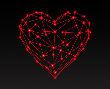 Valentine's Day abstract polygon heart composed of line dots
