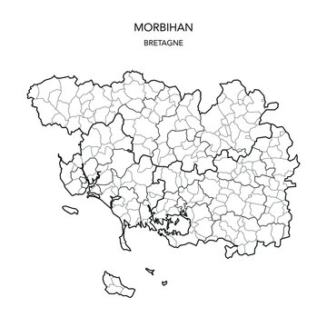 Vector Map of the Geopolitical Subdivisions of the French Department of Morbihan Including Arrondissements, Cantons and Municipalities as of 2022 - Bretagne - France