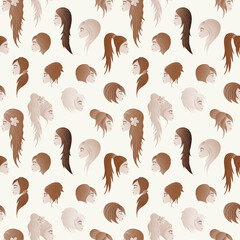 Naklejka premium Cartoon avatar beautiful girls with different hairstyles collection seamless pattern. Vector illustration.
