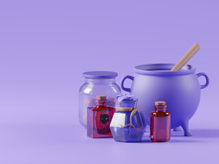 Poison Bottle Halloween Purple Background 3d Rendering.