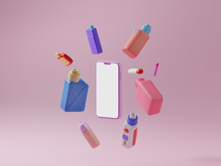 Social Network Post Vapes surrounded with floating Vapeselements on pink background minimal design 3d illustration.