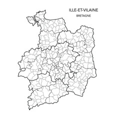 Vector Map of the Geopolitical Subdivisions of the French Department of Ille-et-Vilaine Including Arrondissements, Cantons and Municipalities as of 2022 - Bretagne - France
