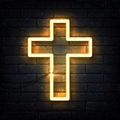 Vector realistic isolated neon sign of Cross logo on the wall background.