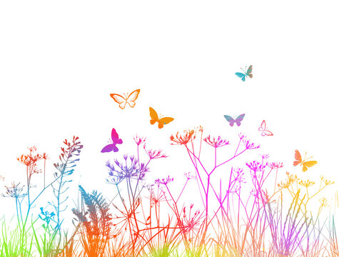 Spring time colorful doodle flowers. Abstract colorful floral vector background