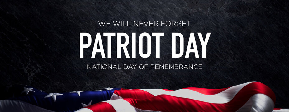 Premium Banner for Patriot Day with USA Flag and Black Slate Background.
