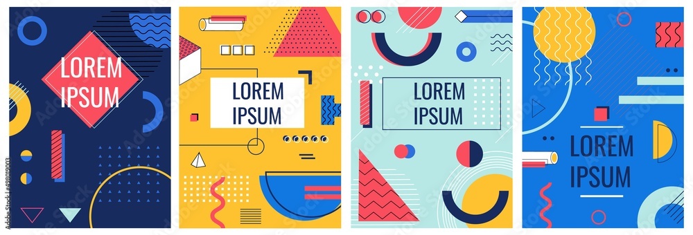 Aufkleber abstract geometric posters. memphis banners with minimalistic shapes. polygon and circle forms. brig