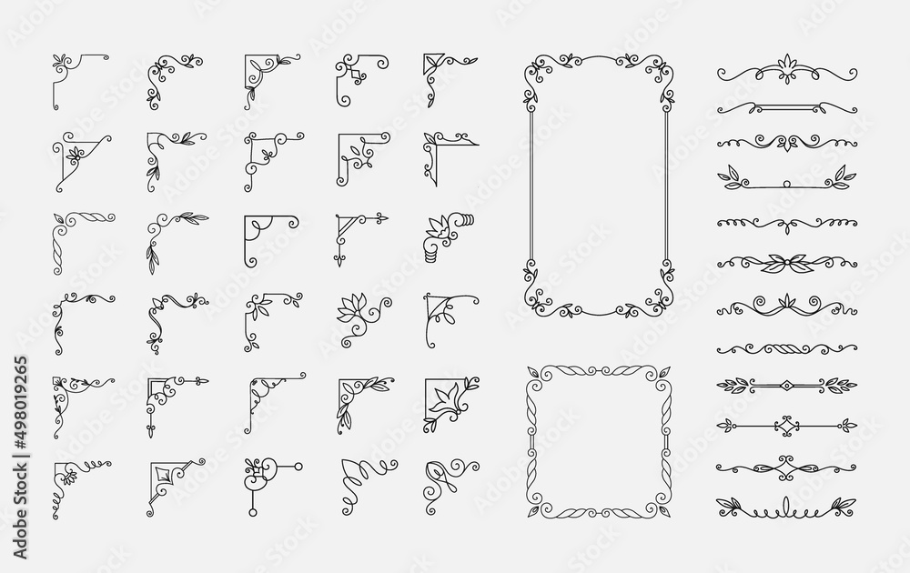 Poster decorative corners. ornamental calligraphic elements for invitations and greeting cards. classic lin