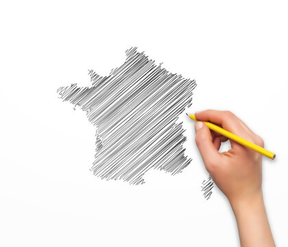 hand pencil france map sketch vector