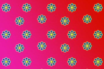Pink-Red gradient wallpaper, with beautiful seamless pattern of of blue color flowers    