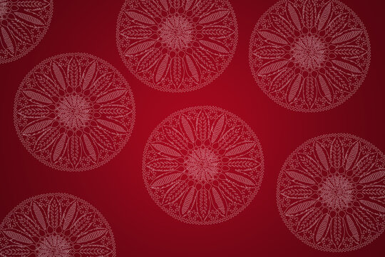 Red abstract background, with some white color mandala  